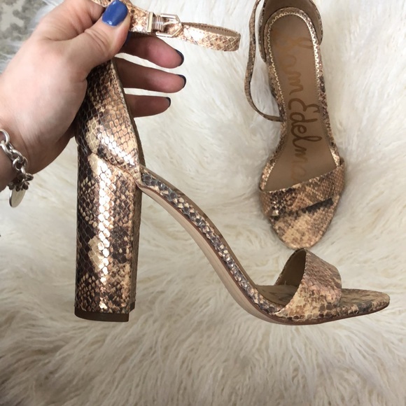 Sam Edelman | Shoes | Sam Edelman Yaro Gold Snakeskin Block Heels ...